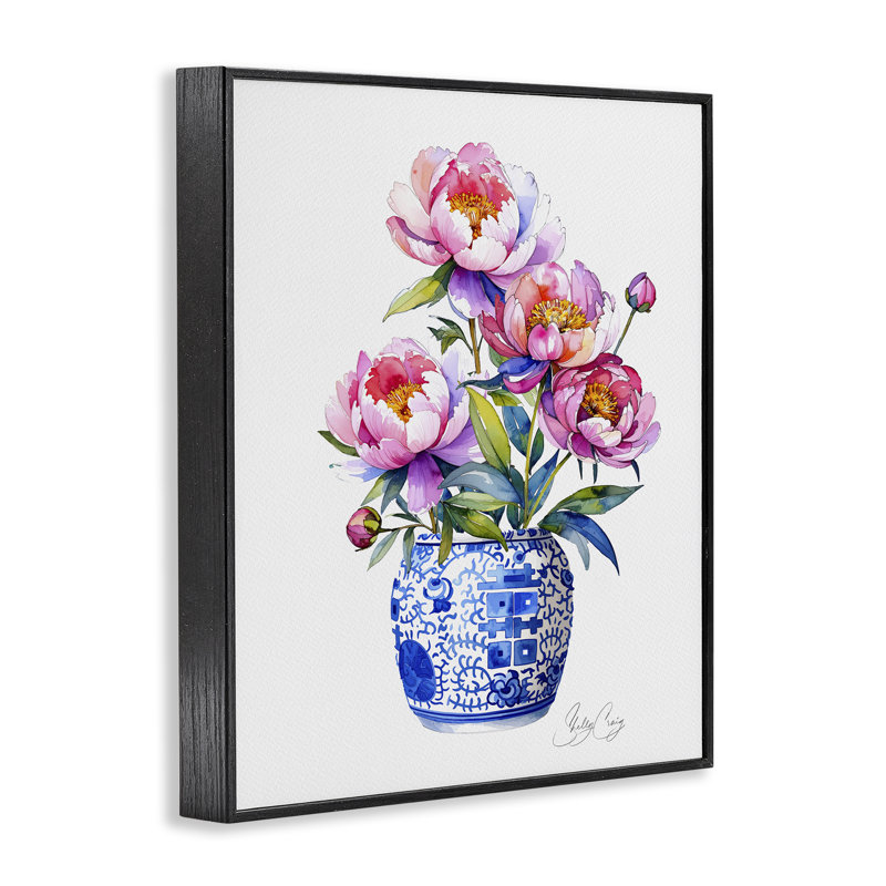 Blue Dynasty Blooms, estampe numérique, design par Shelly Craig, Giclée noire de minuit encadrée, H 20 po x l 16 po