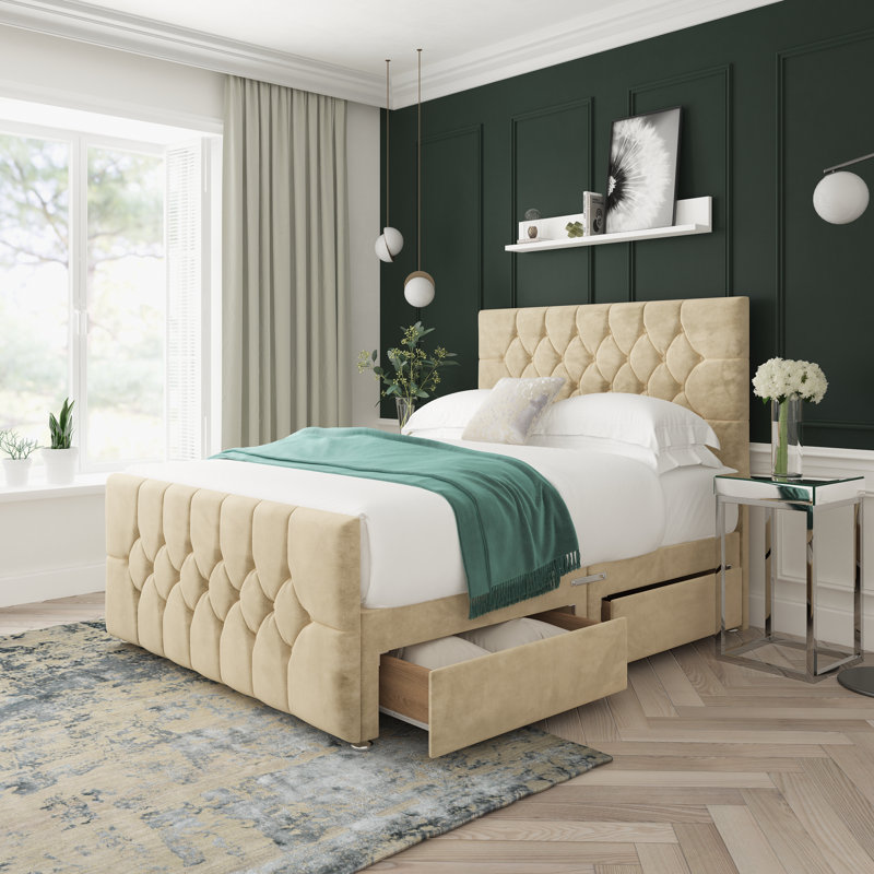 Upholstered Bed, Cream, Foot-end Drawers, Double (4'6)
