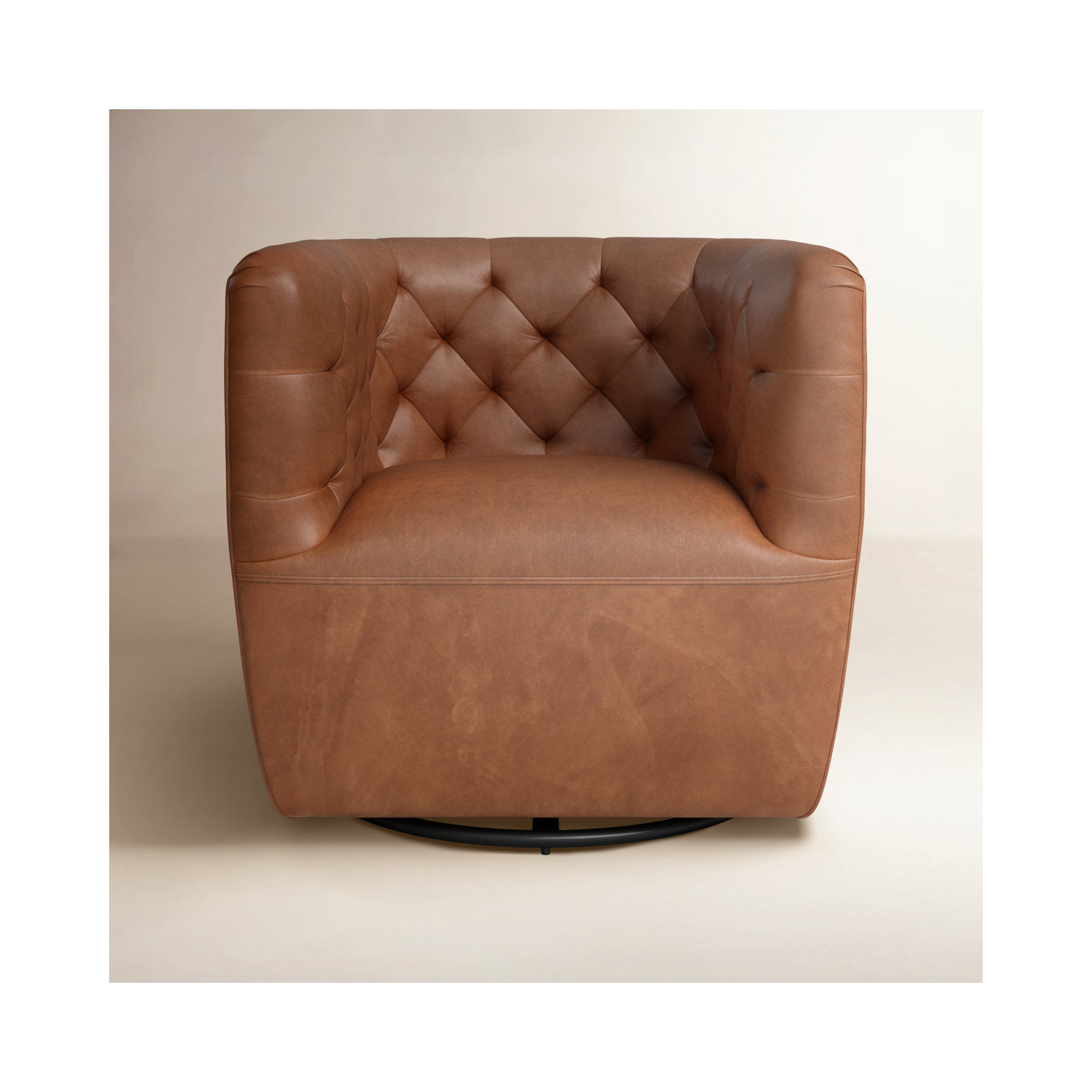 Mac Upholstered Swivel Barrel Chair, Heirloom Sienna Genuine Leather