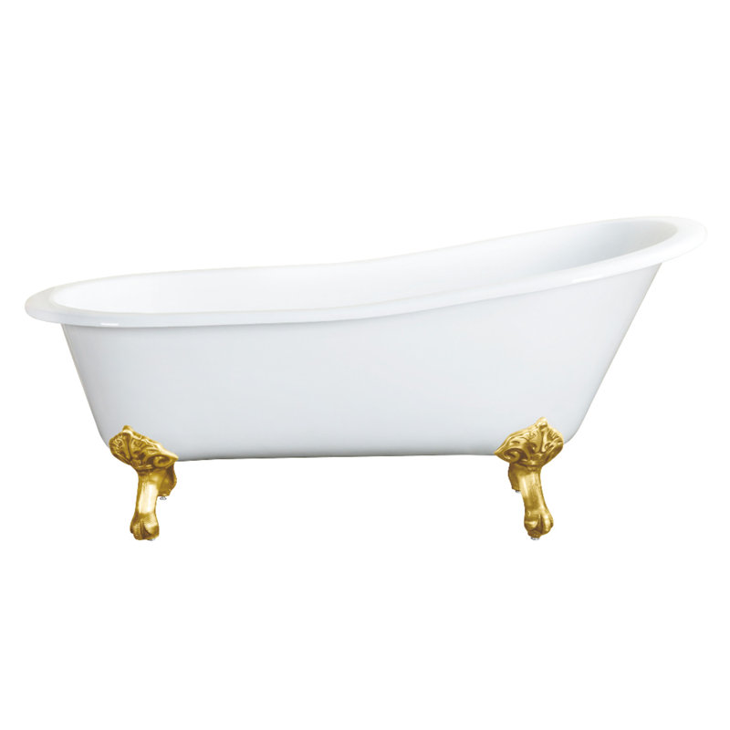 Kingston Brass Aqua Eden 57-Inch Cast Iron Oval Single Slipper Clawfoot Tub (No Faucet Drillings), Brushed Brass