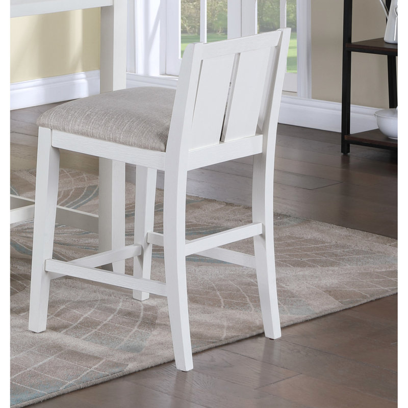 Paire de chaises à hauteur de comptoir 20 po, style, siège rembourré blanc avec repose-pieds, fabrication en bois d'hévéa, hauteur 25 po, largeur, profondeur 17,5 po, tissu de dossier 8 po, chic chaise de salle à manger (2 chaises), couleur crème classique