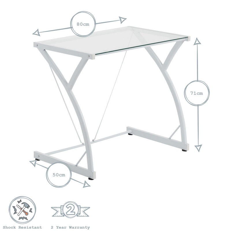 Glass Top Computer Desk, White