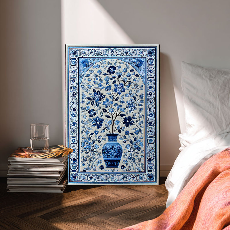 Art chinois sur toile Vase floral bleu et blanc haute définition pour studio, 36*24 inch (90*60*2cm)