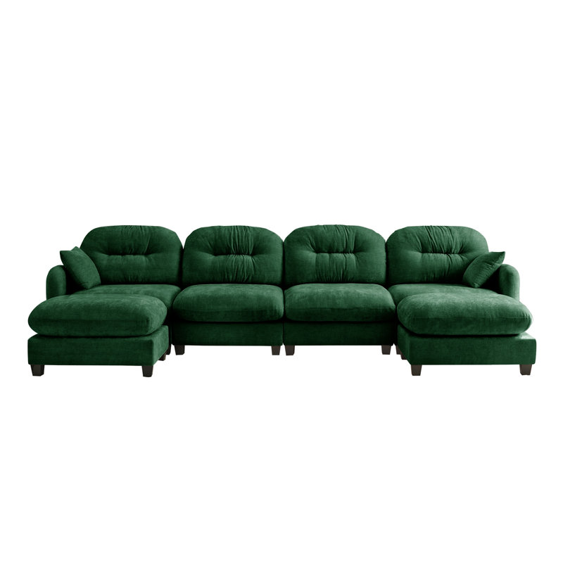 Canapé modulaire en U en chenille Emerald, Chenille verte, H 36,6 po x l 140 po x P 34,2 po