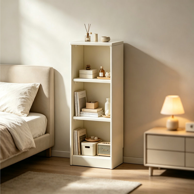 Bibliothèque en bois d'hévéa, 39.96" H x 15.75" W x 9.84" D, Cream