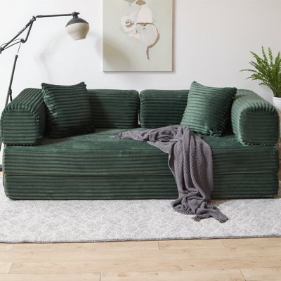 Futon convertible en velours côtelé de 80 po avec oreiller et accoudoirs, canapé-lit à compression, aucun assemblage requis, canapé-lit 2 en 1 pour le salon et la chambre à coucher