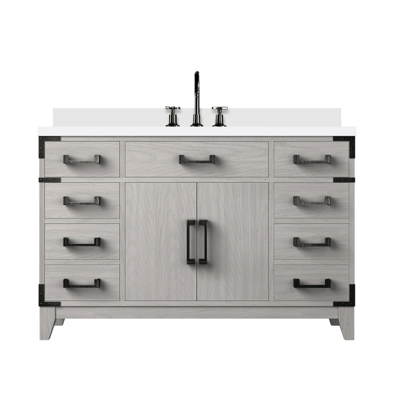 Meuble-lavabo simple en chêne blanc 48 po X P 22 po D, plateau en marbre de culture et robinet, Chêne blanc