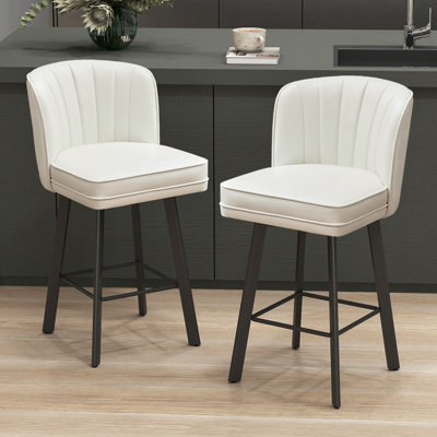 Tabourets de bar pivotants de 26 po à hauteur de comptoir avec dossier, tabourets d'îlot de cuisine avec dossier en coquille capitonné, siège rembourré et pieds en métal avec repose-pieds