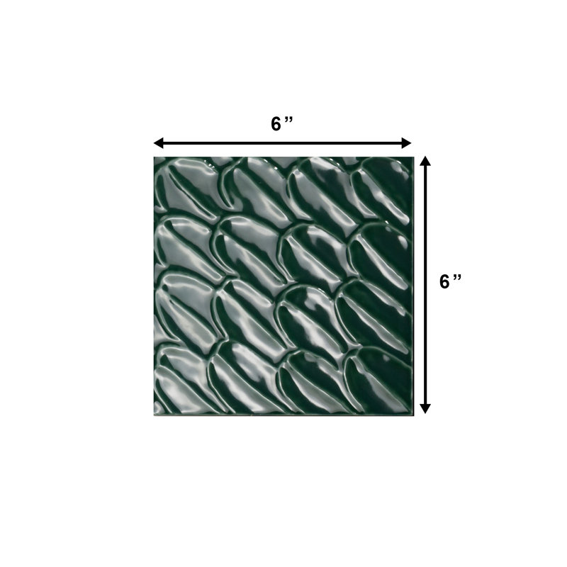 Sol Struttura Piuma 6"x6" 3D Porcelain Wall Tile, Green