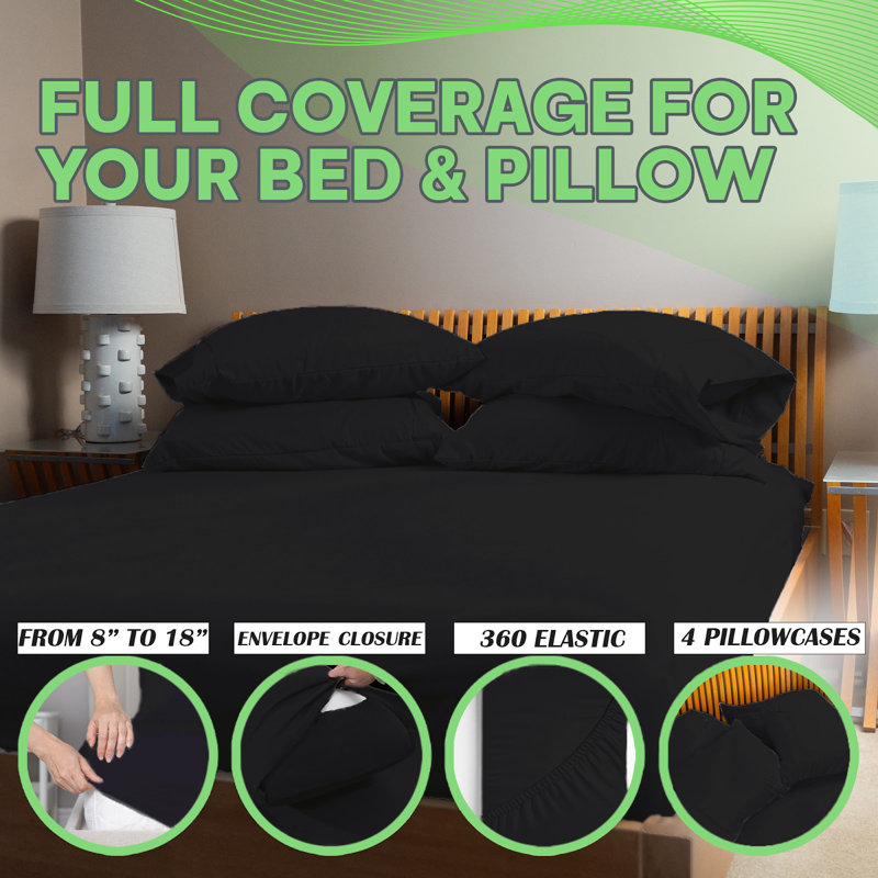Premium Rayon From Bamboo Blend Sheet Set With Deep Pockets, Cooling and Breathable, Black
