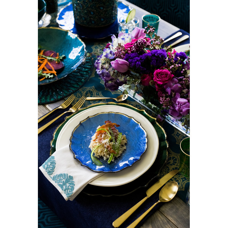 Baroque Glass Salad/Dessert Plate, White