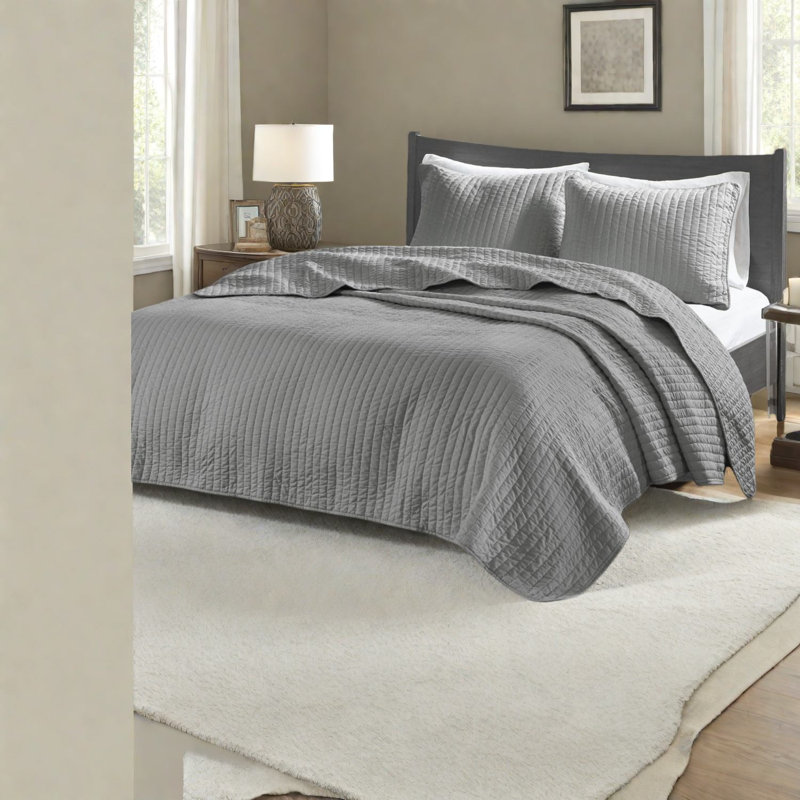Cozy Grey King Bedding Sets, Cotton Farmhouse Quilt For Home