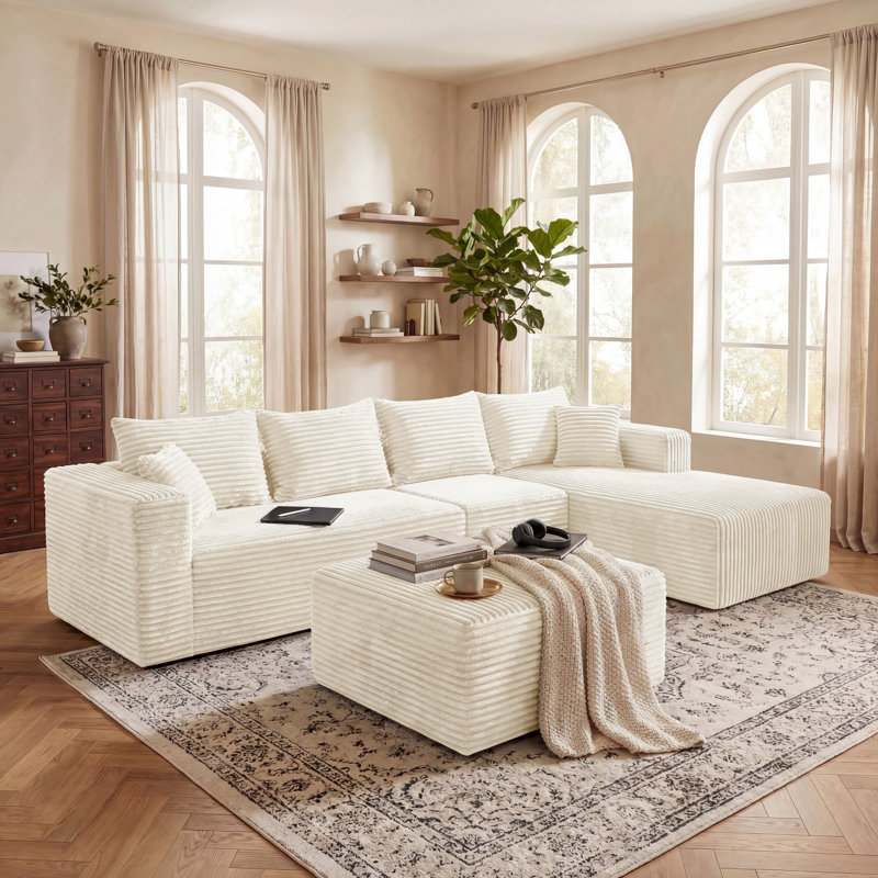 Canapé modulaire rembourré 4 pièces Kapellen, Beige, Orienté à droite