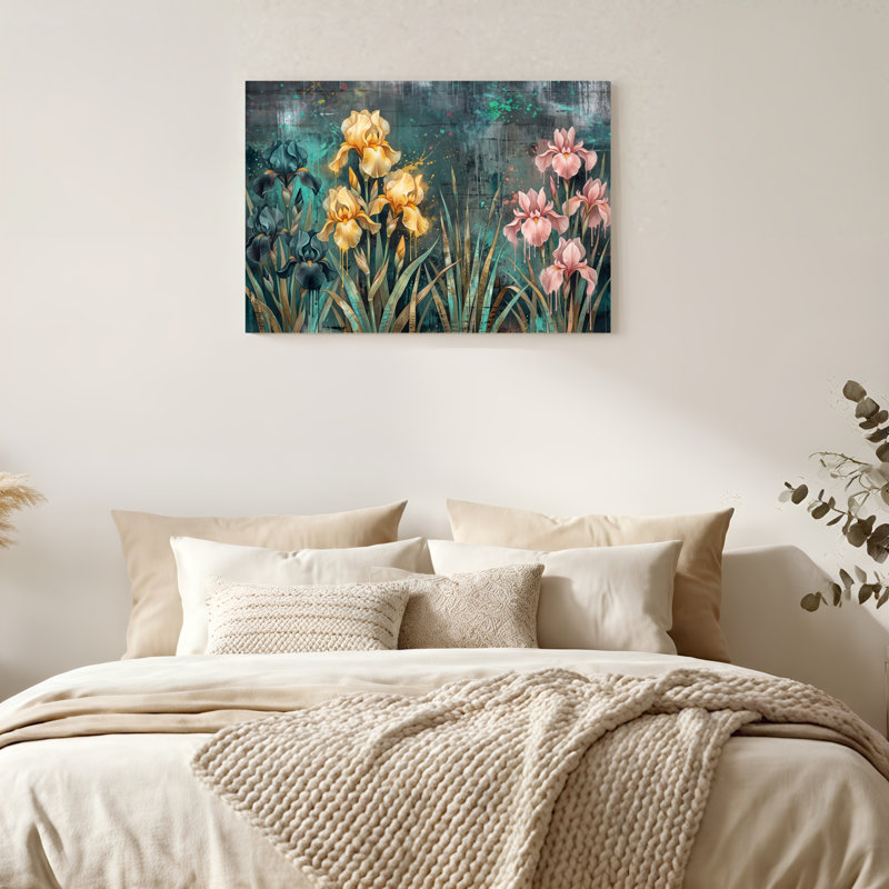 Art mural sur toile Gallery Wrap pour le salon, la chambre à coucher, le bureau ou le vestibule - Décoration murale décorative avec jardin d'iris