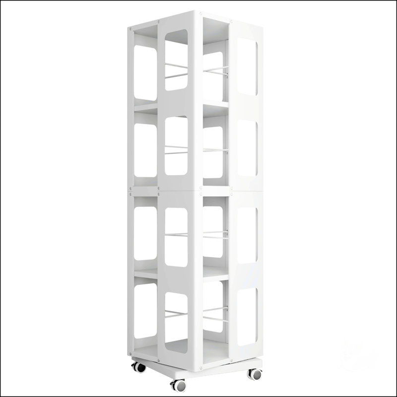 4-Tier All-Steel Rotating Bookshelf With 360° Wheels, White