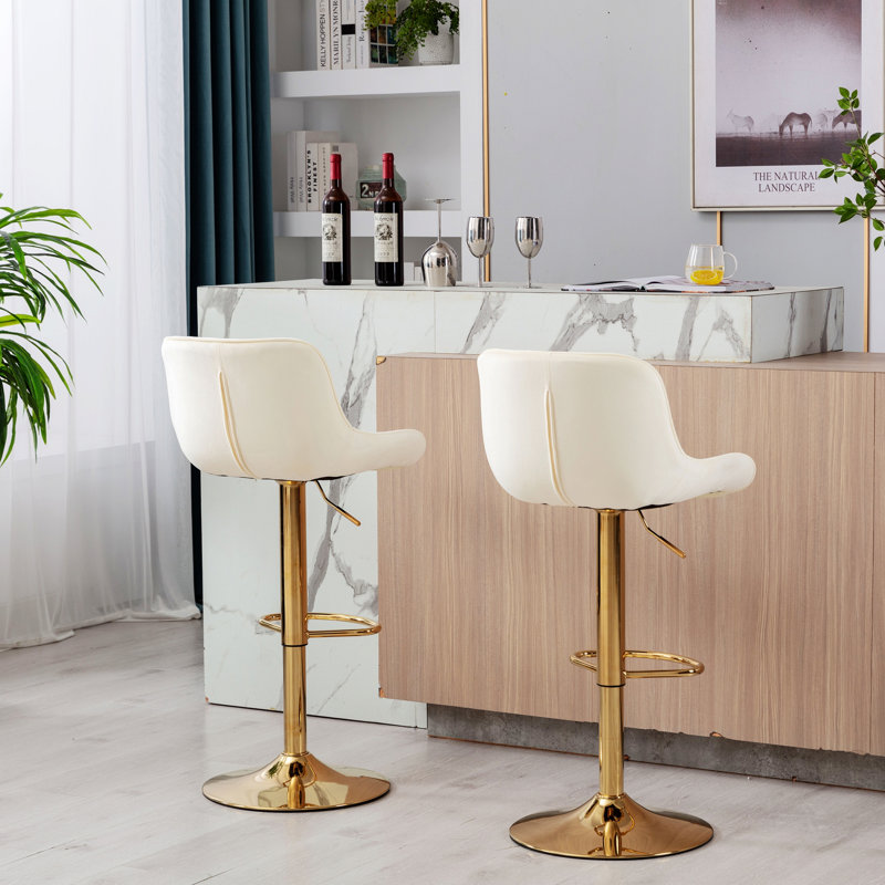 Two Pieces Height Adjustable Bar Stools For Indoor, Modern Barstool For Home, Ivory