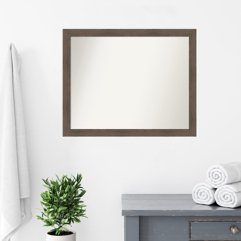 Hardwood Mocha Narrow Wood Bathroom Vanity Non-Beveled Wall Mirror, 25" x 31"