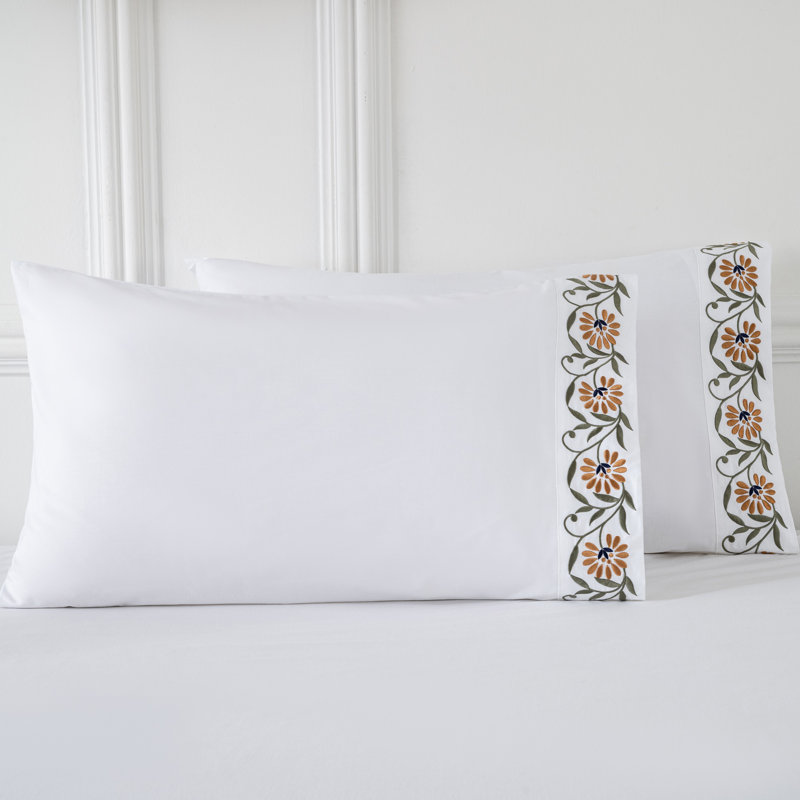 Ensemble de 2 taies d'oreiller brodées en coton percale 20 x 30 po, Multi