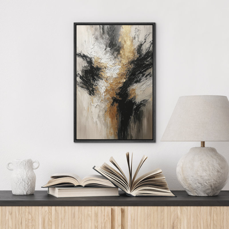 Reproduction d'art abstrait sur toile encadrée pour décoration intérieure moderne, Noir, H 24 po x l 16 po