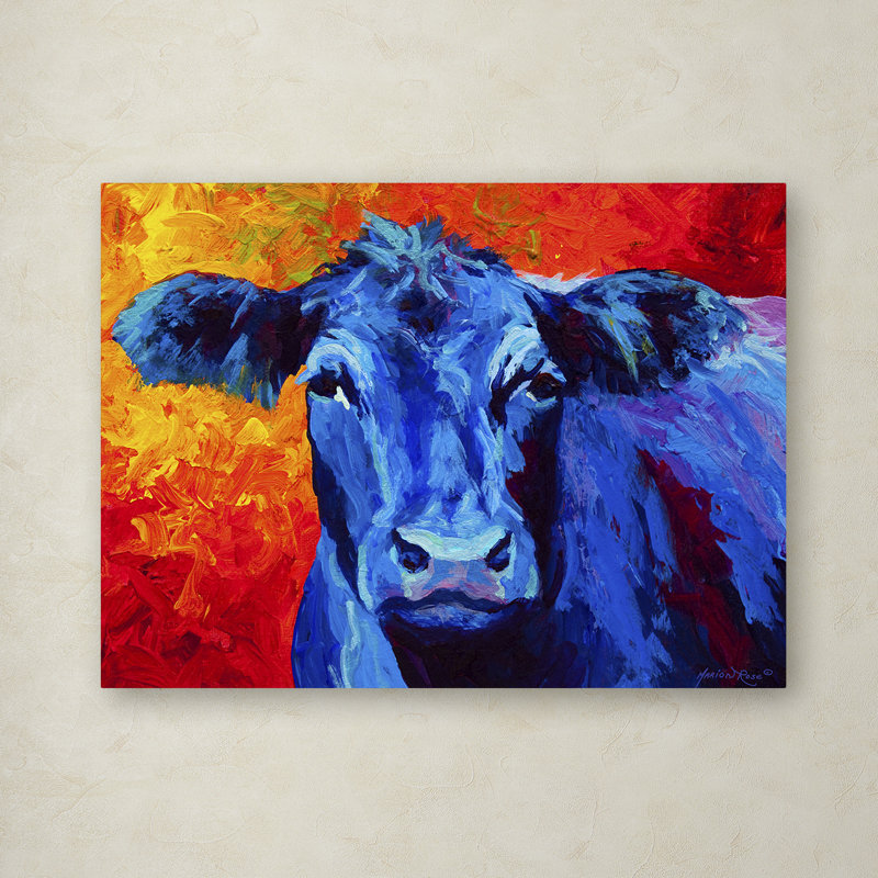 «Blue Cow» par Marion Rose, reproduction sur toile, H 14 po x l 19 po x P 2 po