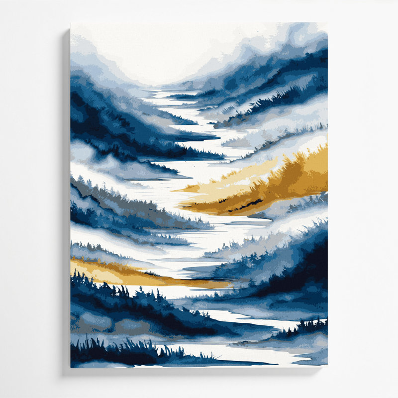 Aquarelle, paysage, toile grise, art mural, H 12 po x l 18 po