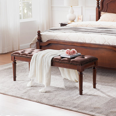 Long banc en cuir brun de style moderne pour chambre et vestibule