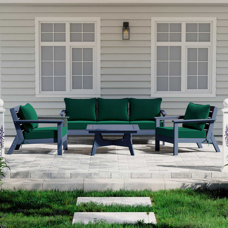 6-Piece Deep Seating Set, Navy Blue, Green
