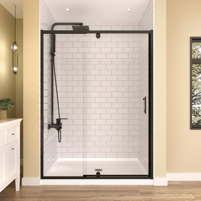 38" - 42" W x 71" H Pivot Swing Semi-Frameless Shower Door  with 1/4" (6mm) Crystal Clear Tempered Glass, Matte Black
