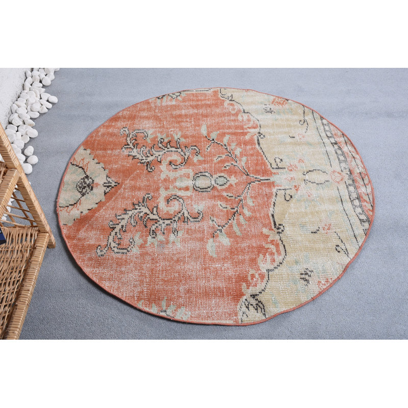 Tapis orange Anatolian, tapis neutre, tapis de plancher, tapis décoratif 4,2 x 4 pi, tapis turcs, tapis rétro