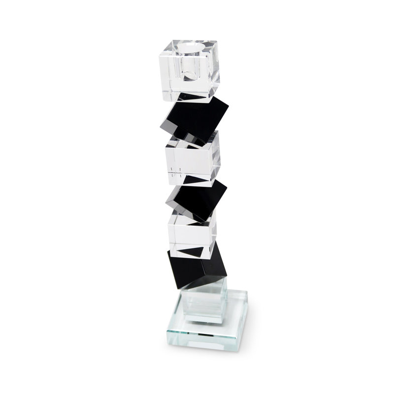Crystal Candlestick Diagonal Block Design with Black, 12.25'' H x 2.75'' W x 2.75'' D