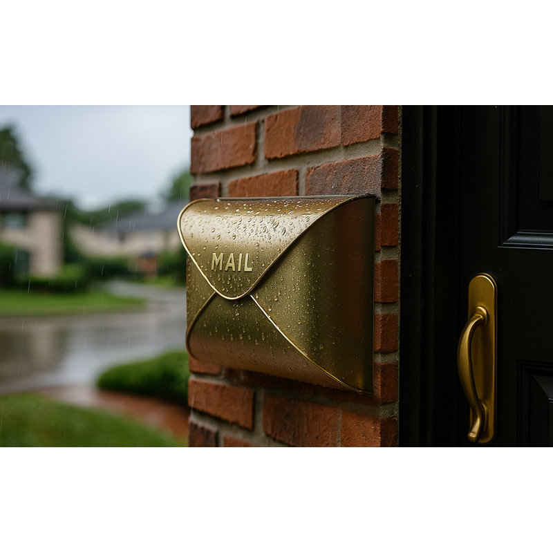 Envelope Steel Wall Mounted Mailbox, Antique Brass