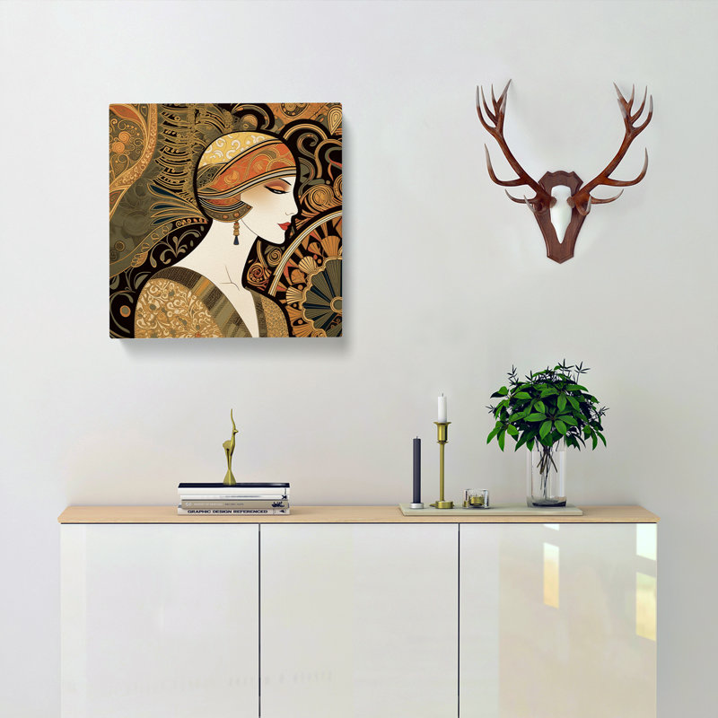 Art Deco Woman Paisley Art No.2 - Wrapped Canvas - Framed Print, 50cm H x 50cm W x 3cm D