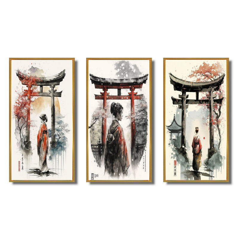 «Asian femelle», 3 pièces sur toile, Or, H 40 po x l 60 po