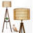 Boho Tripod Floor Lamp With Shelves, Mid Century Wood Standing Lamp With Rattan & Fabric Shades, On/Off Foot Switch, Modern Farmhouse Tall Floor Lamps For Living Room Bedroom Office