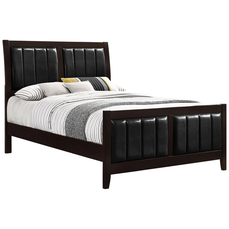 Contemporary Full Bed With Black Upholstery And Cappuccino Color Scheme Modern Wood Finish Charisma, Full