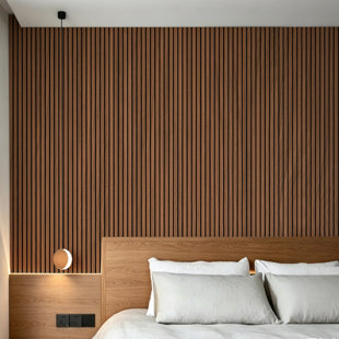 4 panneaux de bois acoustique L 93 po x l 12 po, panneaux muraux cannelés et insonorisés 3D pour mur et plafond, panneaux muraux en bois à lattes (31 pieds carrés)