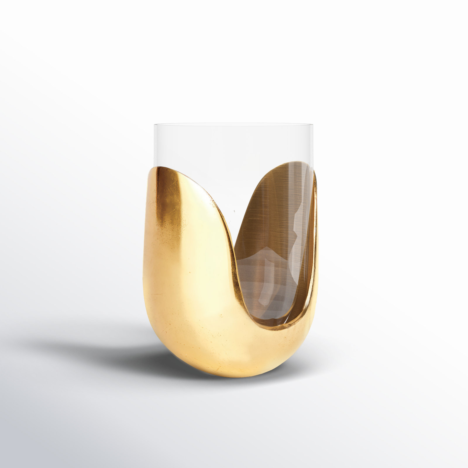 Glass Hurricane Candle Holder, Gold, 7" H x 5.5" W x 5.5" D