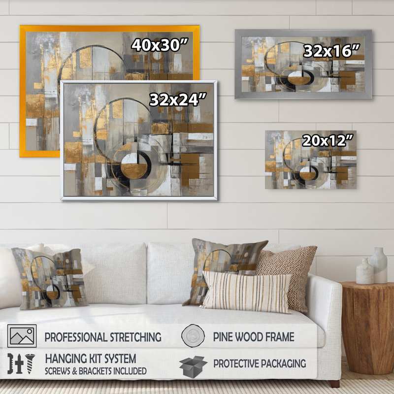 «Gold and Gray Radical Simplicity I», impression sur toile encadrée, H 24 po x l 32 po x P 1 po, Cadre flottant doré