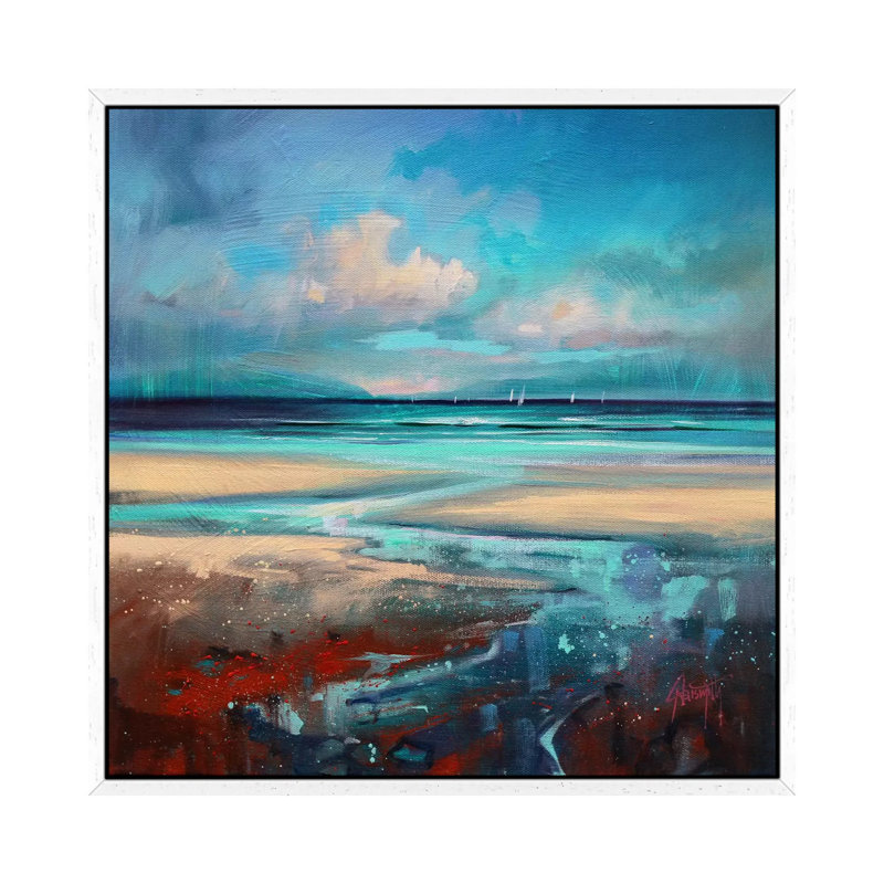 Cyan Sailing by Scott Naismith - Painting on Canvas, White Framed, 66.04 cm H x 66.04 cm W