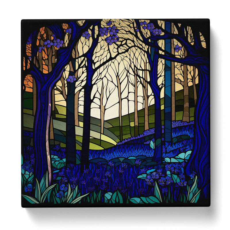 Bluebell Field Stained Glass Effect - Wrapped Canvas, 35cm H x 35cm W x 3cm D