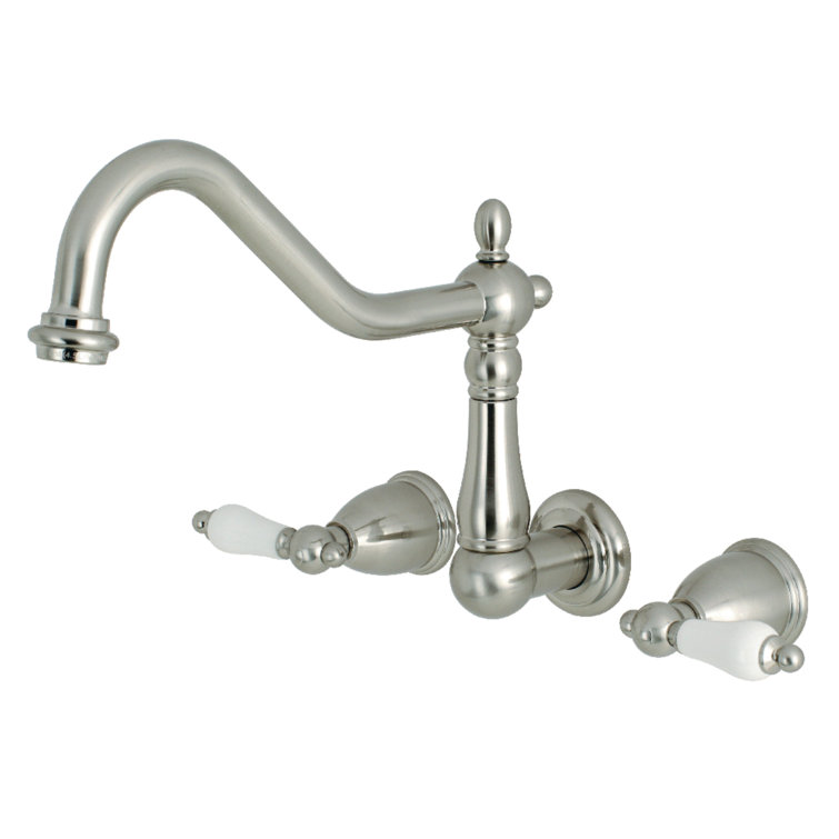 Kingston Brass Heritage Double-Handle 3-Hole Wall-Mount Kitchen Faucet