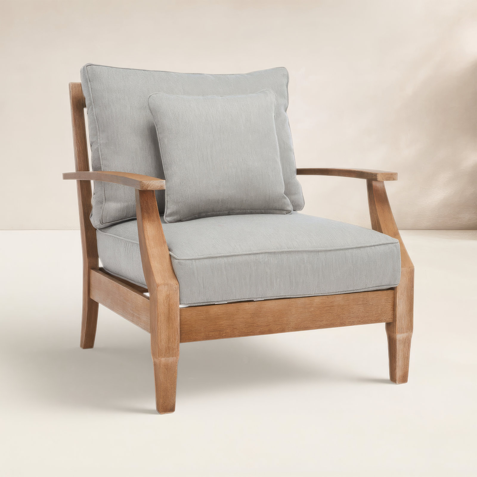 Samya Outdoor Chair with Cushions, Grey Performance Linen, Natural