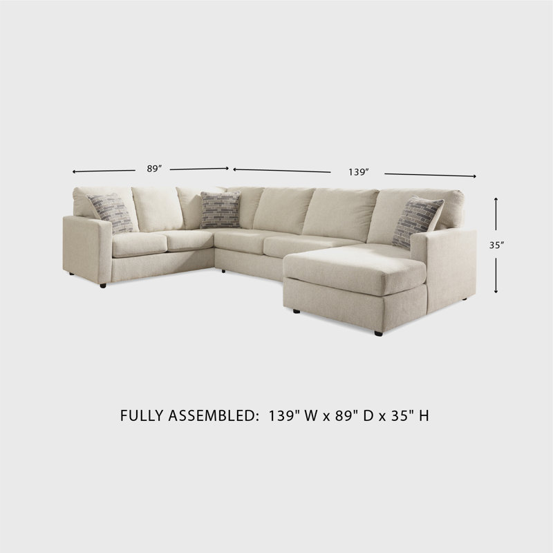 Edenfield Upholstered U-Shaped Sectional, Left Hand Facing, Beige 100% Polyester