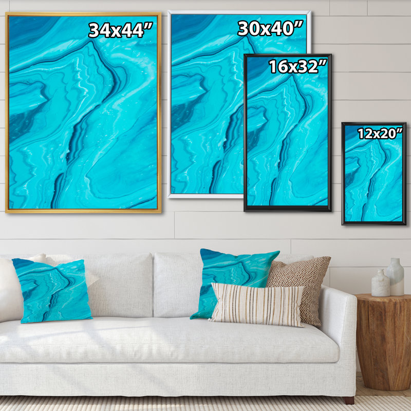 «Luxury Turquoise Marble River VII», reproduction d'art moderne sur toile, H 24 po x l 36 po x P 1 po
