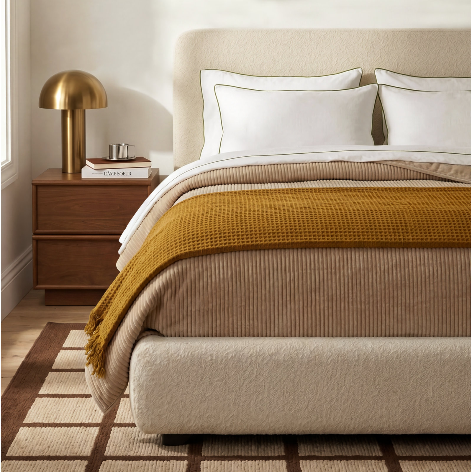 Upholstered Lift-Up Storage Bed, Tan