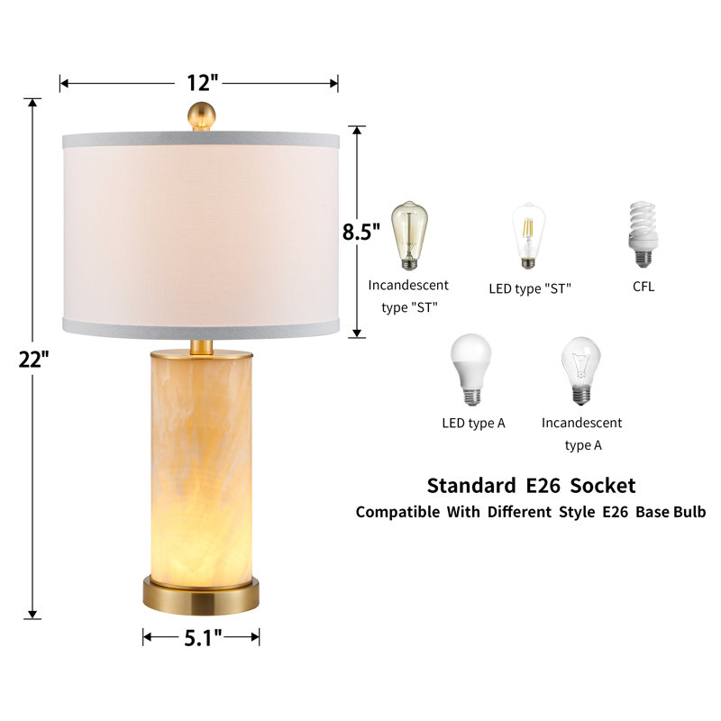 22 Inch Marble Table Lamp Set with LED Night Light and Bulbs