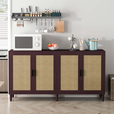 70 Inch Rattan Buffet Cabinet With Adjustable Shelves, Stylish And Durable Storage For Kitchen, Living Room, And Dining Room