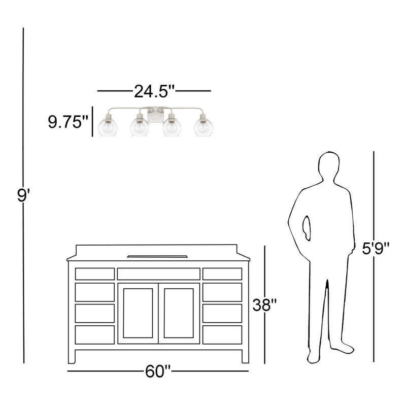 Éclairage pour meuble-lavabo à intensité variable Tanner, Nickel brossé, Transparent, 4-Light
