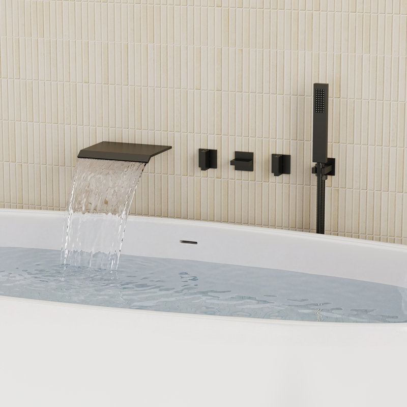 Robinet de baignoire mural avec inverseur et douche à main, Noir mat