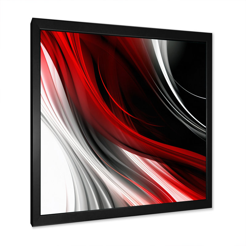 Rouge, rouge, infini ondulations I - art abstrait de vagues modernes, Toile encadrée noire à coins fermés